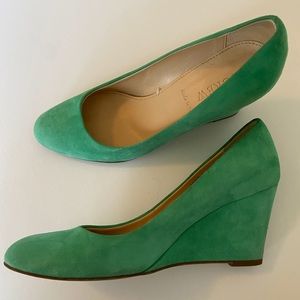Size 6 J. Crew mint colored trendy wedge heels
